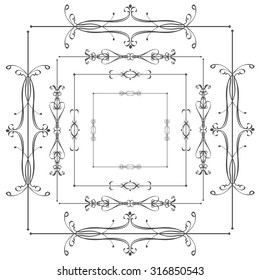 Vector illustration of a set of calligraphic brushes and design elements/frames for scrapbook and other designs