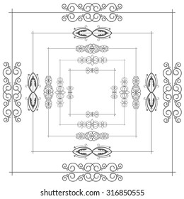 Vector illustration of a set of calligraphic brushes and design elements/frames for scrapbook and other designs