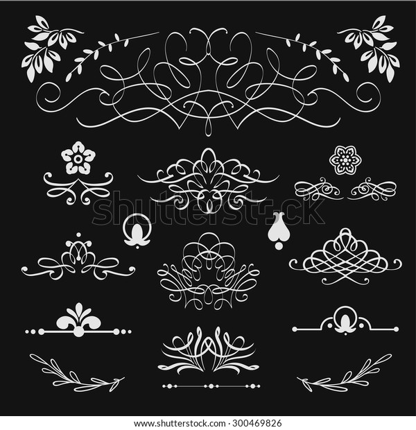 Vector\
illustration with set of calligraphic design elements and\
decorations. Black & white. Border\
set.