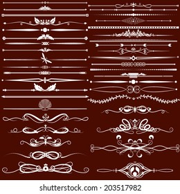 Vector illustration of a set of calligraphic dividers and background frames