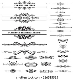 Vector illustration of a set of calligraphic dividers and floral page elements