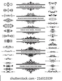 Vector illustration of a set of calligraphic dividers and floral page elements