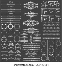 Vector illustration of a set of calligraphic dividers and floral page elements, corners and frames for scrapbook and other designs