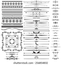 Vector illustration of a set of calligraphic dividers and floral page elements, corners and frames for scrapbook and other designs