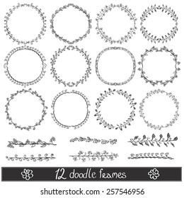 Vector illustration of a set of calligraphic dividers and floral page elements, frames for scrapbook and other designs
