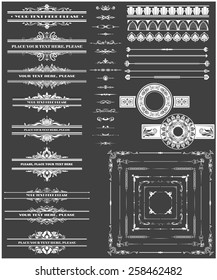 Vector illustration of a set of calligraphic dividers and floral page elements, corners and frames for scrapbook and other designs