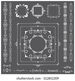 Vector illustration of a set of calligraphic dividers and floral page elements, corners and frames for scrapbook and other designs