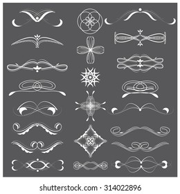 Vector illustration of a set of calligraphic dividers and floral page elements, corners and frames for scrapbook and other designs
