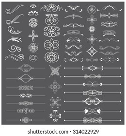 Vector illustration of a set of calligraphic dividers and floral page elements, corners and frames for scrapbook and other designs