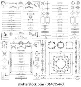 Vector Illustration Of A Set Of Calligraphic Dividers And Floral Page Elements, Corners And Frames For Scrapbook And Other Designs