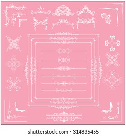 Vector illustration of a set of calligraphic dividers and floral page elements, corners and frames for scrapbook and other designs