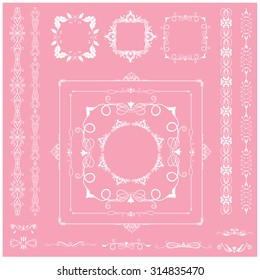 Vector illustration of a set of calligraphic dividers and floral page elements, corners and frames for scrapbook and other designs