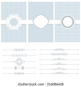 Vector illustration of a set of calligraphic dividers and tags, postcards and frames for scrapbook and other designs