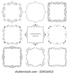 Vector illustration of a set of calligraphic frames for scrapbook and other designs