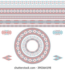 Vector illustration of a set of calligraphic ornamental borders, brushes in pastel trendy colors of pink and light blue for scrapbook and other designs