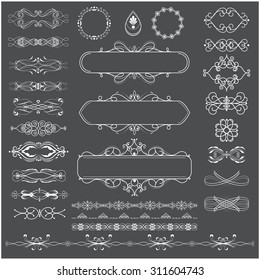 Vector illustration of a set of calligraphic page dividers, floral elements and frames for scrapbook and other designs