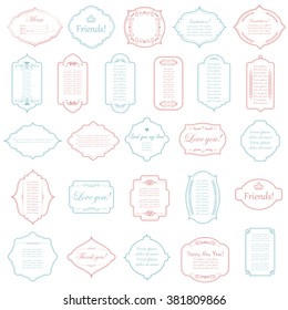Vector illustration of a set of calligraphic page dividers, floral elements and frames for scrapbook and other designs