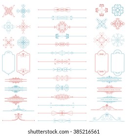 Vector illustration of a set of calligraphic page dividers, floral elements and frames for scrapbook and other designs