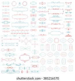 Vector illustration of a set of calligraphic page dividers, floral elements and frames for scrapbook and other designs