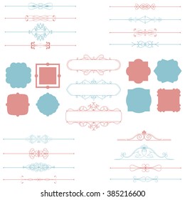 Vector illustration of a set of calligraphic page dividers, floral elements and frames for scrapbook and other designs