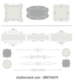 Vector illustration of a set of calligraphic page dividers, floral elements and frames for scrapbook and other designs