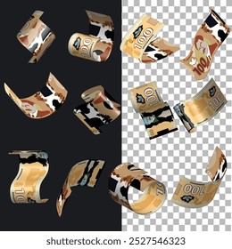 Vector illustration of set of Canadian Dollar notes flying in different angles and orientations. Currency note design in Scalable eps format