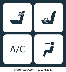 Vector Illustration Set Car Dashboard Icons. Elements heated seats, heated seats, conditioner, and Air button icon on white background