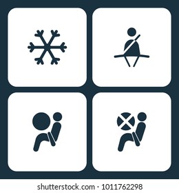 Vector Illustration Set Car Dashboard Icons. Elements Snow, Seat belt, Airbag, and Airbag icon on white background