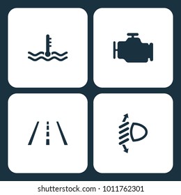 Vector Illustration Set Car Dashboard Icons. Elements temperature, Engine, Lane Assist, and Beam requlator icon on white background