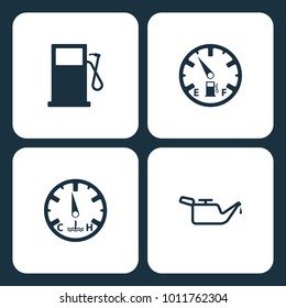 Vector Illustration Set Car Dashboard Icons. Elements Gas station, Low fuel, temperature, and Oil icon on white background