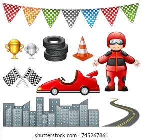 Vector illustration of Set of car racing isolated on white background