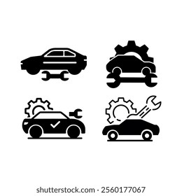 Vector illustration set of car service icon with wrench and gear on white background.