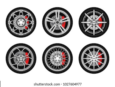 Vector illustration. Set of car wheels.