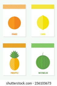 Vector illustration. Set of cards, banners with fruits and berries in flat style on a white background