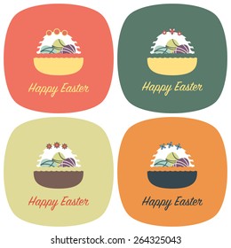 The vector illustration of set of cards with Easter basket