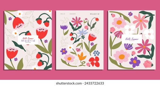 Vector illustration. Set of cards, posters, banners. Spring flowers, summer flowers, wild flowers. Modern design, design collection.