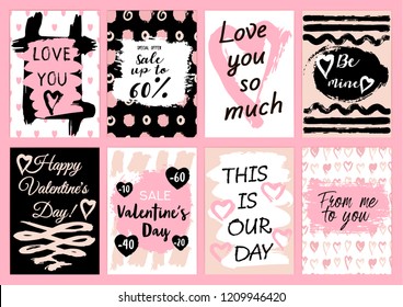 Vector illustration. A set of cards. Valentine's Day. Flyer, web banner. Sale. Discounts. Promotional actions, congratulations. Holiday. Love