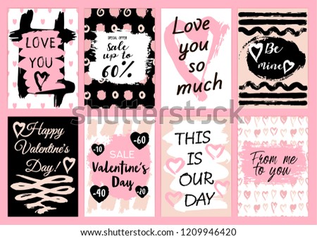 Vector illustration. A set of cards. Valentine's Day. Flyer, web banner. Sale. Discounts. Promotional actions, congratulations. Holiday. Love