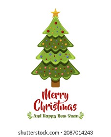 Vektorgrafik Set von Cartoon Weihnachtsbaum, Pine für Grußkarte, Einladung, Banner, Web. Neue Jahre und Weihnachten Traditioneller Symbolbaum mit Garnelen, Winterurlaub. 