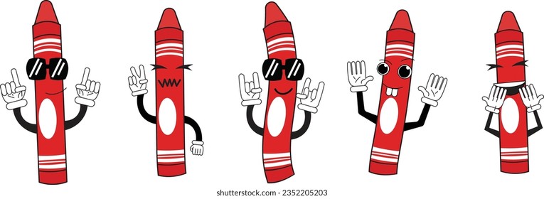 Ilustración vectorial de personajes de mascota de caricatura en diferentes poses y emociones.
