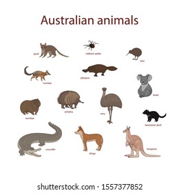 Cute Set Australian Animals Stock Vector (Royalty Free) 621274013