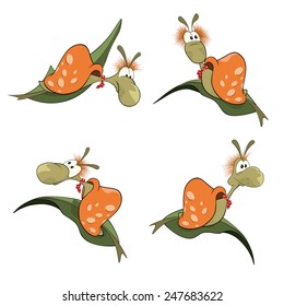 Vector illustration of a set of cartoon cute snails 