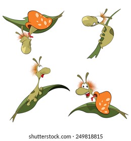 Vector illustration of a set of cartoon cute snails