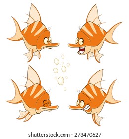 Vector illustration of a set of cartoon cute deep-water fish