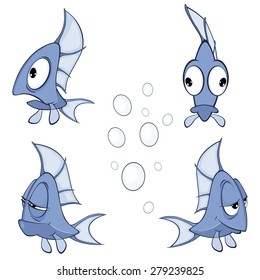 Vector illustration of a set of cartoon cute deep-water fish
