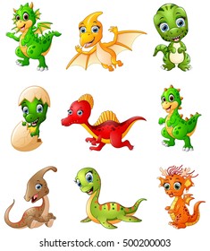 Vector illustration of Set of cartoon dinosaurs collections