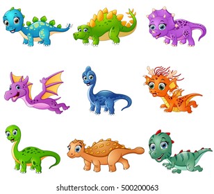 Vector illustration of Set of cartoon dinosaurs collections