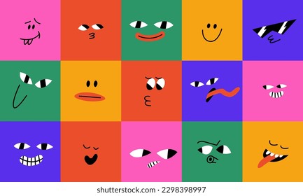 Vector illustration set cartoon faces with different emotions