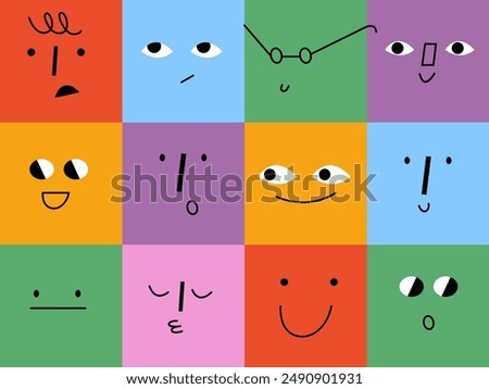 Vector illustration set cartoon faces with different emotions