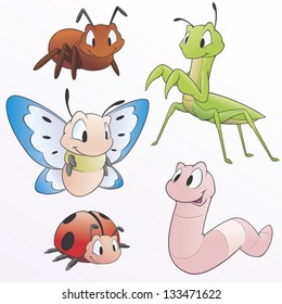 Vector illustration of a set of cartoon garden animals  for design elements. Grouped and layered for easy editing